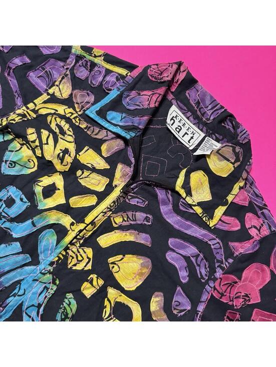 Keren Hart Jackets & Blazers - Rare Keren Hart Jacket Black Multicolor Abstract Geometric Zip Embroidered Women